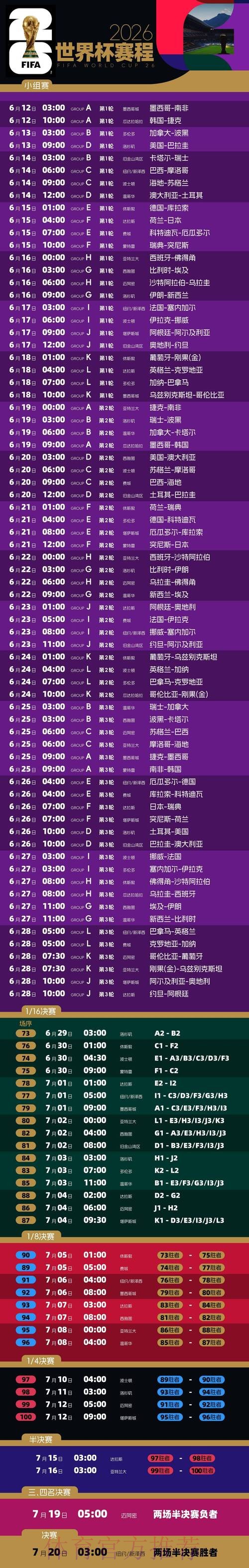 2026世界杯每日赛程高清版高清直播免费观看 2026世界杯每日赛程高清版高清直播免费观看